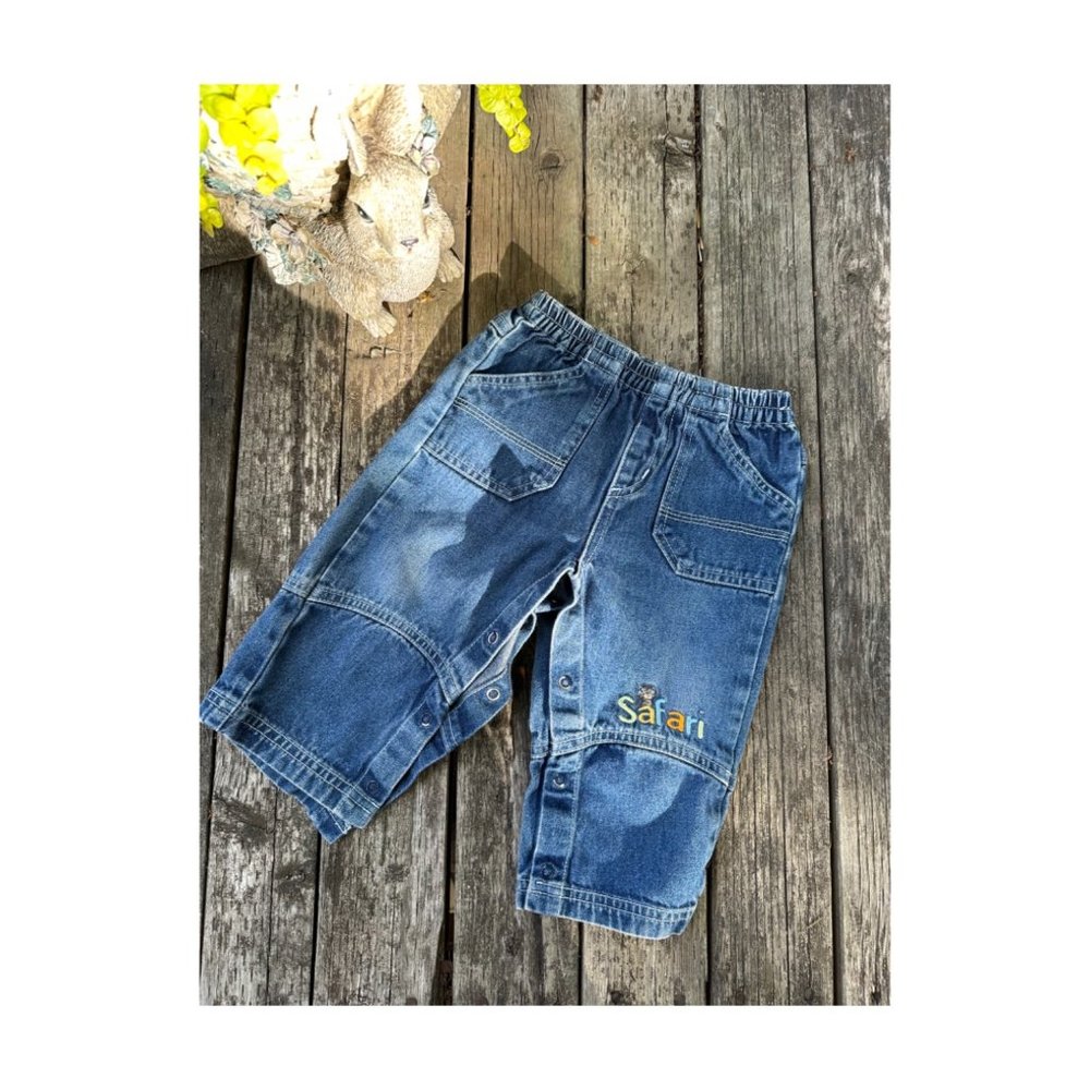 Y2K Teddy's Choice Denim Jeans SAFARI Embroidery Stretch Waist Inseam Snaps Sz 1